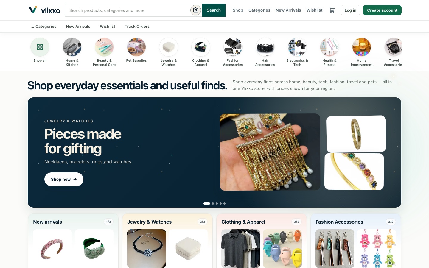 Current Vlixxo storefront showing fashion, home, beauty and gadgets